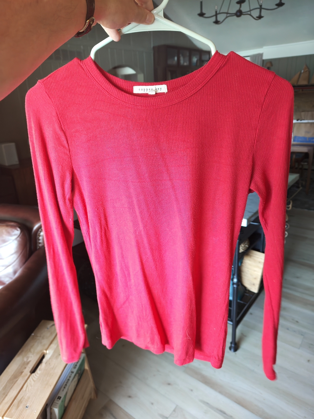 Copper Key Red Ribbed Long-Sleeve Tee